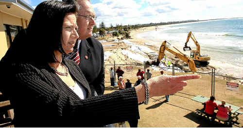 Labor Duty MLC Walt Secord and Member for Richmond Justine Elliot survey the erosion at Kingscliff.